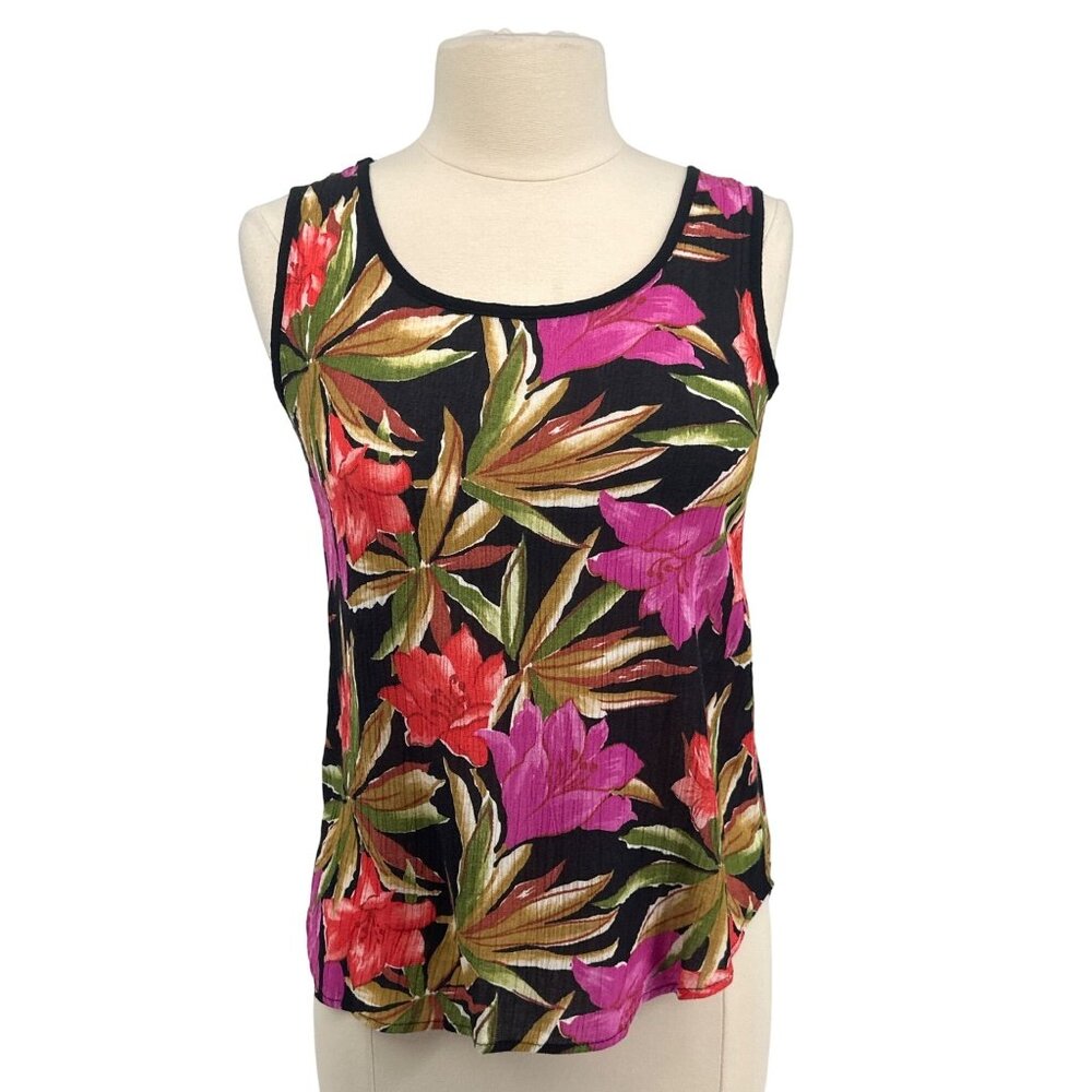 Vintage Hawaiian Tropical  Floral Sleeveless Tank Top Small